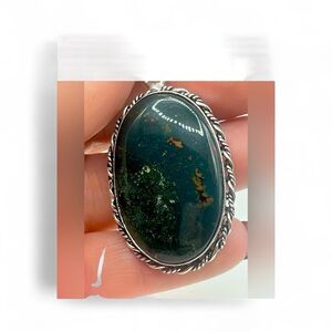 Bloodstone Silver Vintage Looking Pendant With Intricate Metalwork